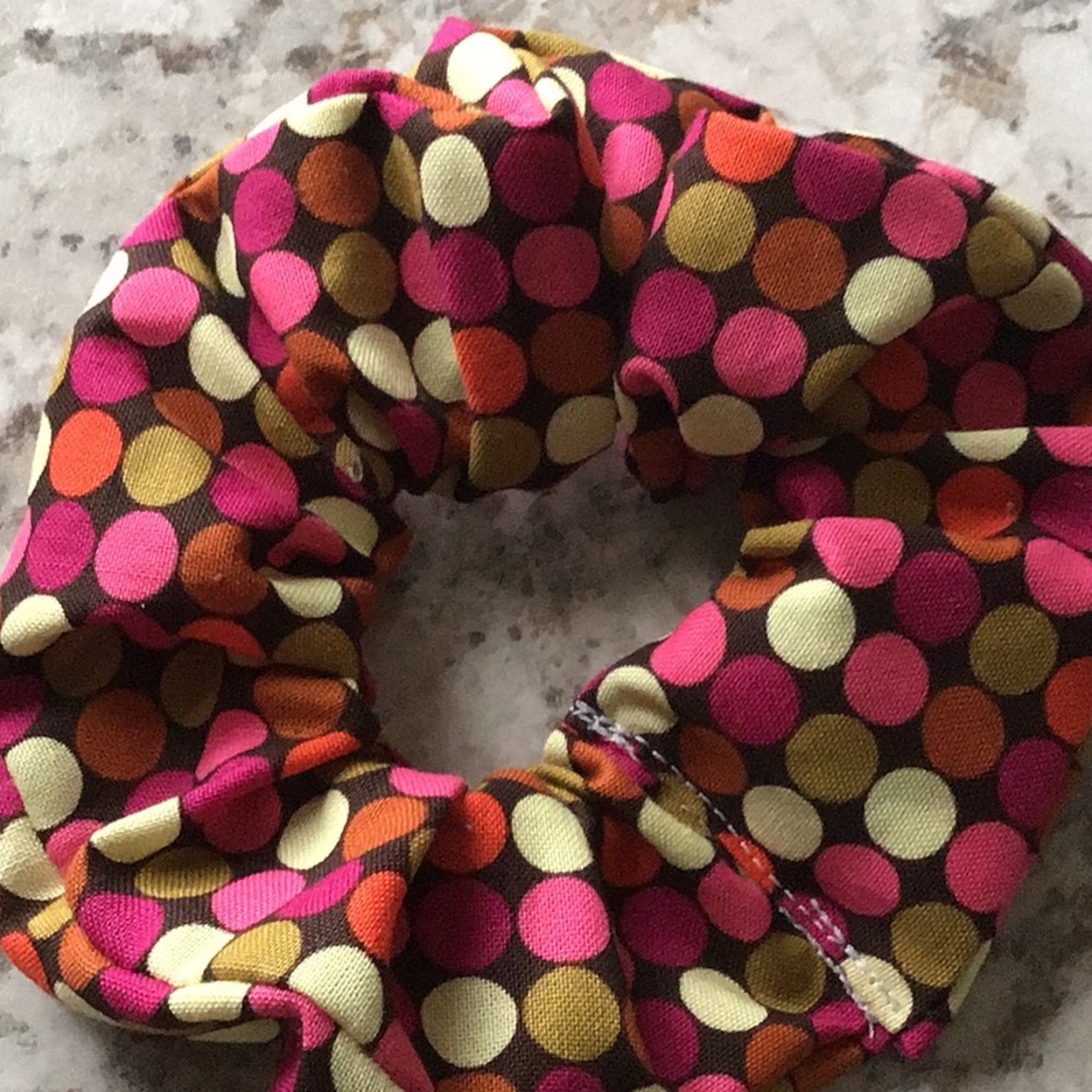 Polkadots party olive pink orange brown Scrunchie